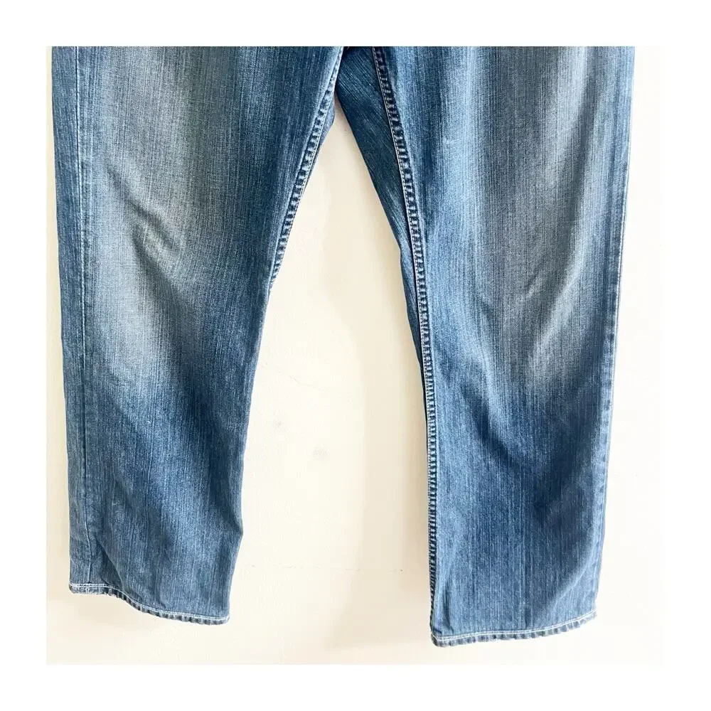 BKE Derek Jeans Mens 35 X 32 Distressed Thick Stitch Whiskered Cowboy Rodeo EUC